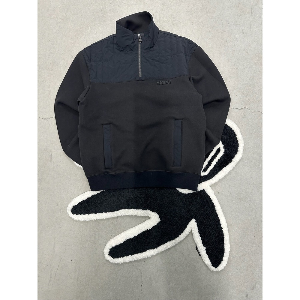 Mackage Men's Black Quarter Zip Sweatshirt Mock Neck Quilted Top Size S